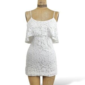 Coquette Womens XS Lace Tiered Mini Dress White Romantic Fairy Boho Angelic